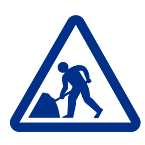 Perkins Construction roadworks warning sign Blue RGB